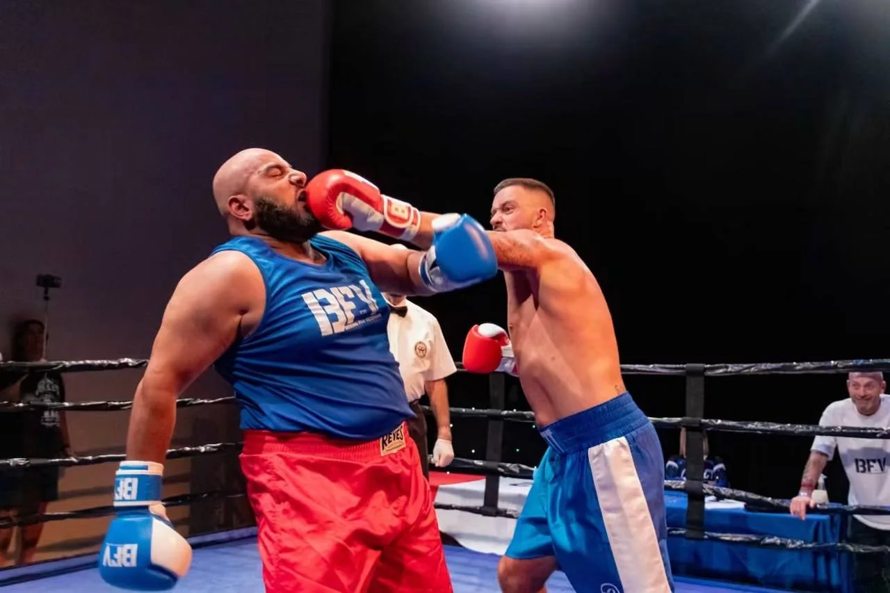 Two boxers exchanging punches at a BFV event